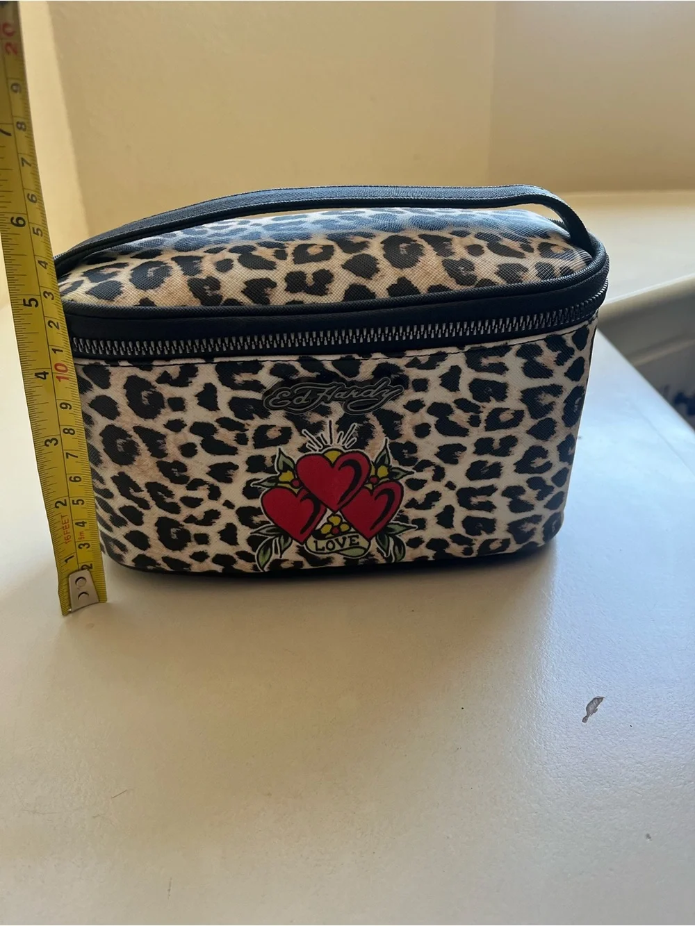 Ed Hardy 4 Piece Cosmetic Bag Set Leopard Red Heart Tattoo Skull